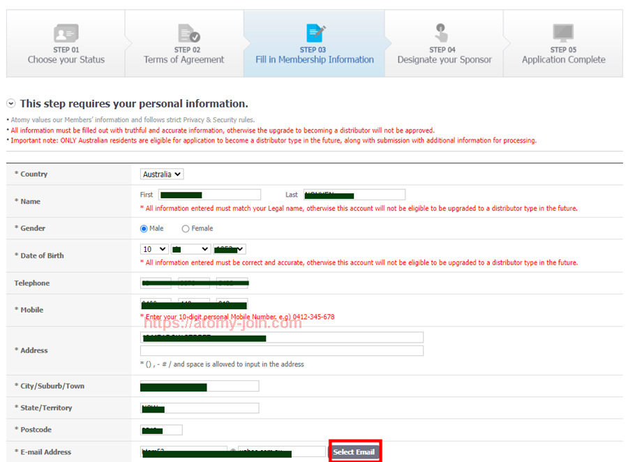 [join-atomy] Austrailia Memer Registration_Step 6