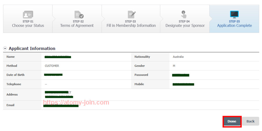 [join-atomy] Austrailia Memer Registration_Step 11