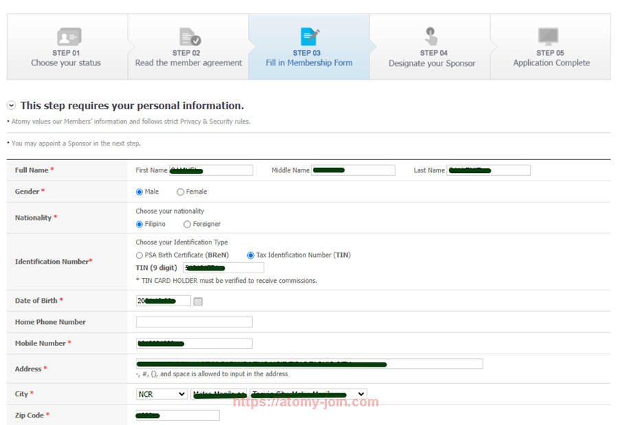 [join-atomy] Philippines Memer Registration_Step 6