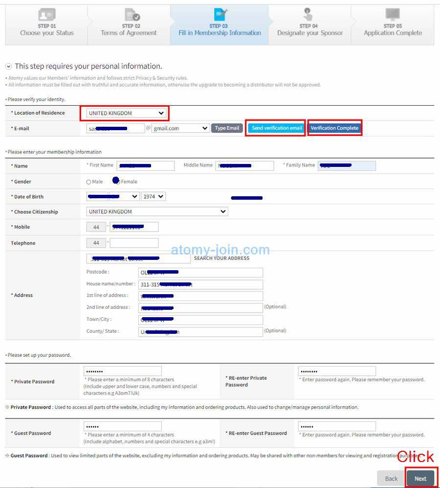 [join-atomy] UK Memer Registration_Step 5