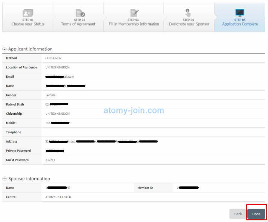 [join-atomy] UK Memer Registration_Step 10